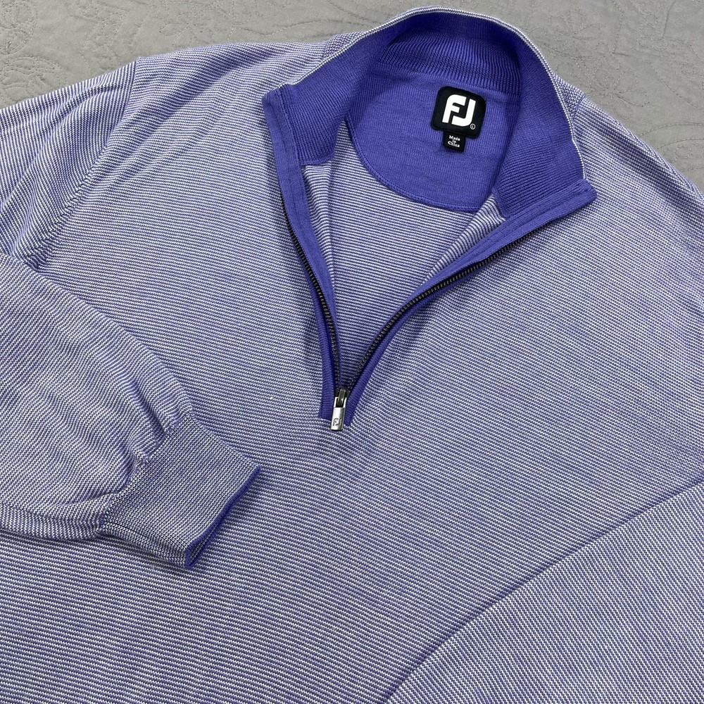 FootJoy Sweater Men Large Purple Wool 1/4 Quarter Zip Pullover Golf Knit FJ Logo