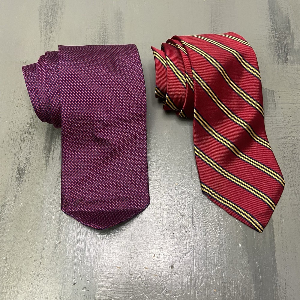 Lot Of 2 Brooks Brothers Makers Tie 100% Silk Men’s Red Purple Striped