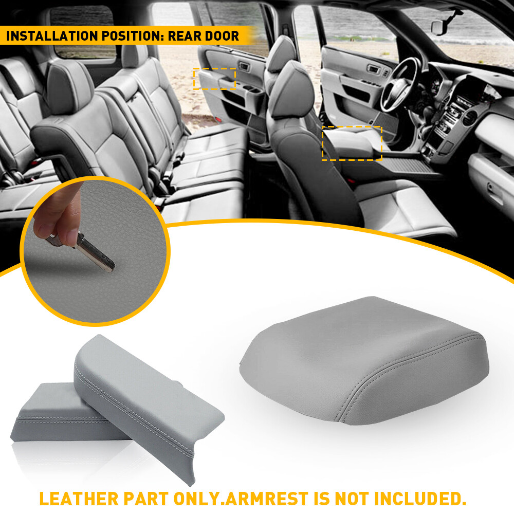 Gray Leather Rear Door Panel Armrest Cover + Console Lid Skin For Honda Pil M