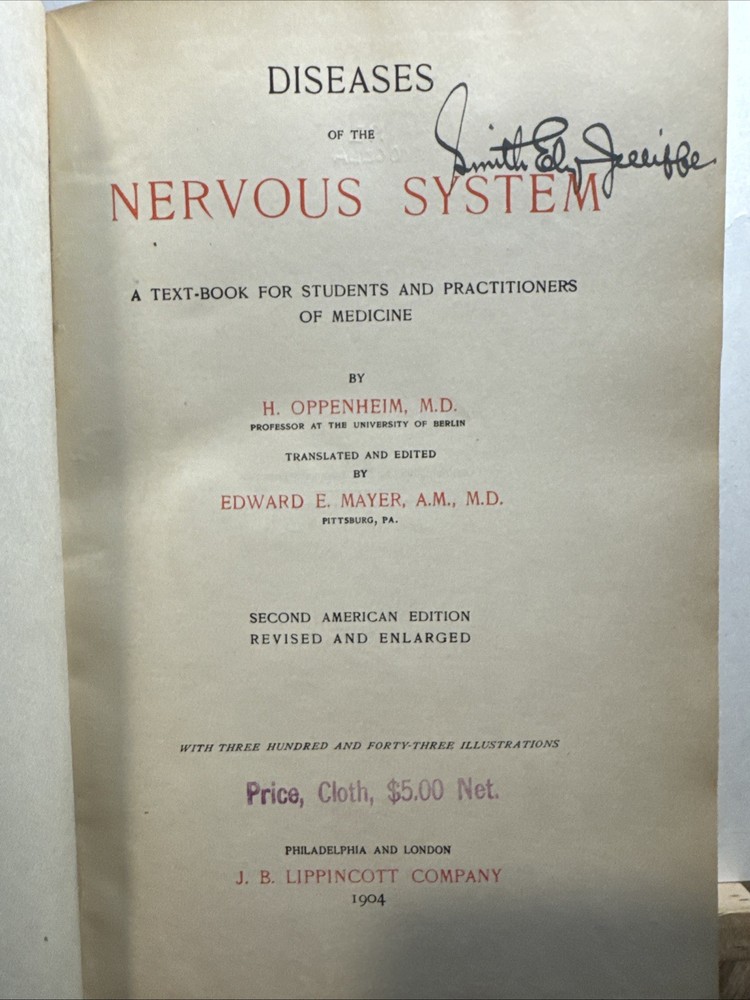 Oppenheim's Diseases of the Nervous System 1904 - Smith Ely Jelliffe Ex Lib Rare