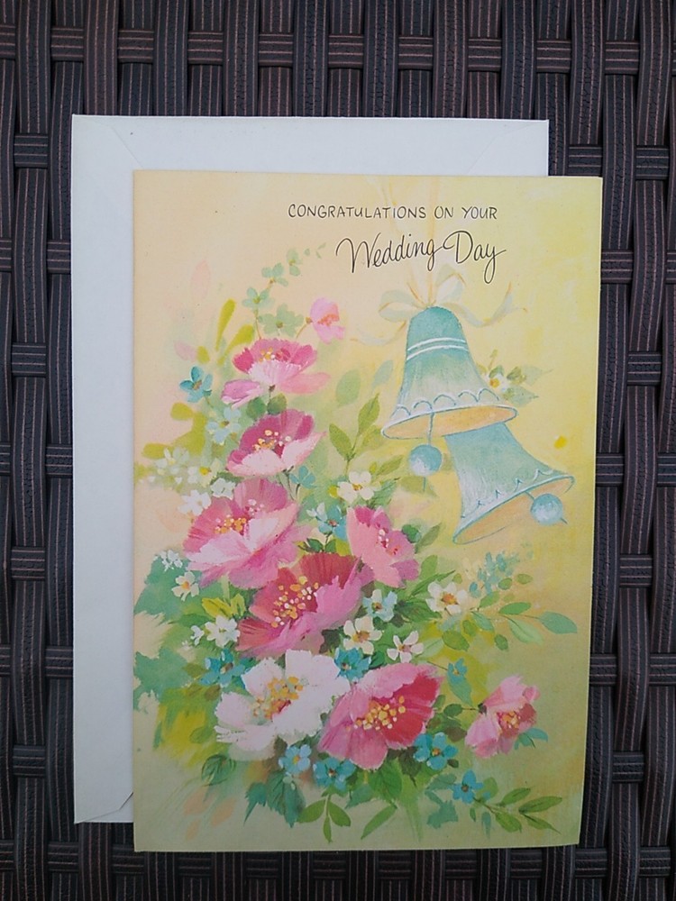 Vintage Wedding Greeting Card Congratulations Bride & Groom Bible Verse Inside