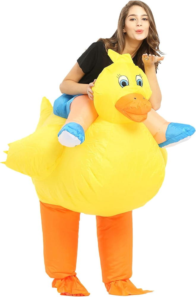 Inflatable Duck Costume Adult Ride on Duckie Blow up Animal Halloween Party Suit