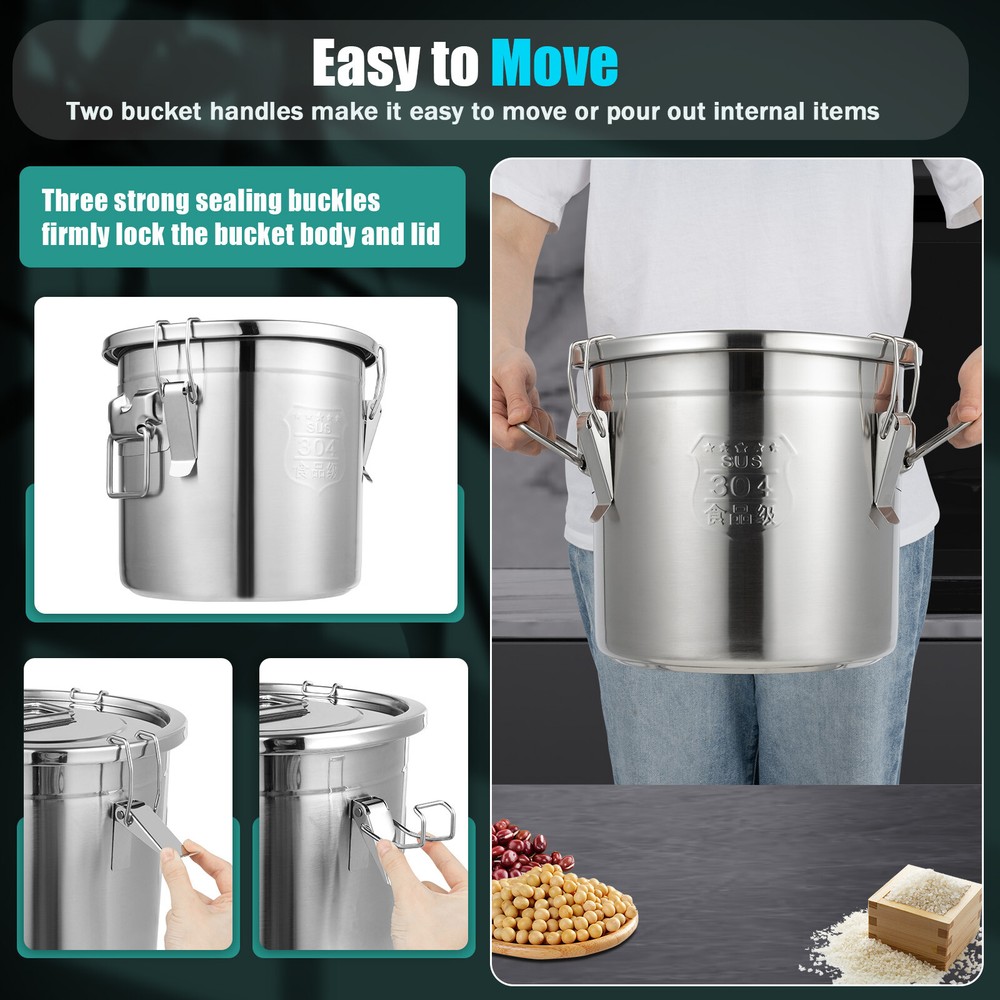 12L Cereal Rice Bucket Flour Grain Milk Wine Stainless Storage Container Bucket
