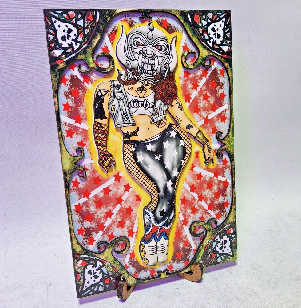 Laser cut motorhead girl warthog mask pinup 3d wooden digital art print 6x9