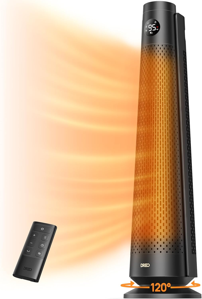 30-Inch Space Heater for Large Rooms with Remote, 120° Oscillation & Adjustable Thermostat