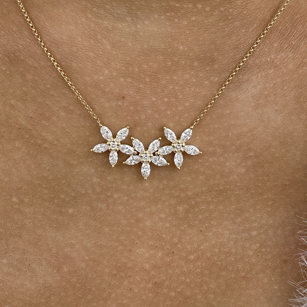 Marquise & Round Lab-Created Diamond Pendant Necklace 1.4ct F/VS 14K Yellow Gold