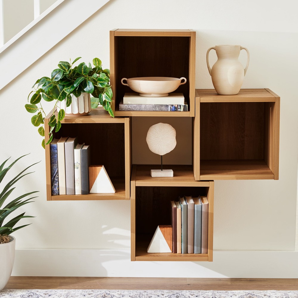 4-Cube Wall Mount Shelf for Vinyl Records Books and Art Storage