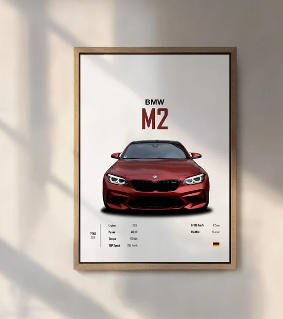 BMW M2 F87 Frozen Sunset Orange Metallic Car Art Poster