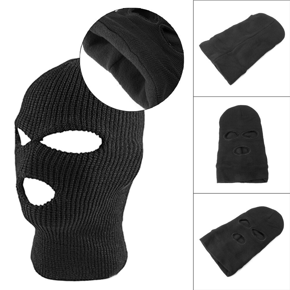 Warm Black 3 Hole Knit Ski Mask Beanie Winter Snow Hood Face Shield