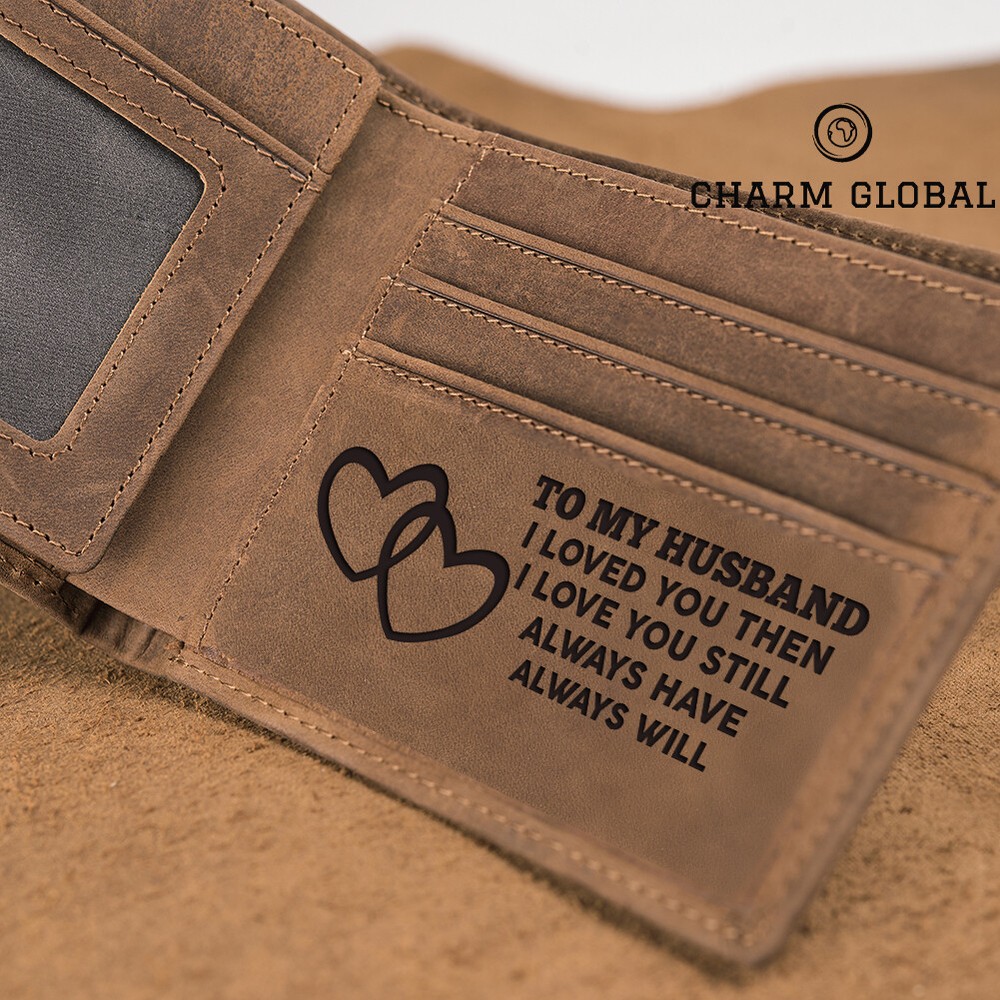 Engraved Wallet For Husband, Personalized Wallet For Husband, Leather Wallet W02