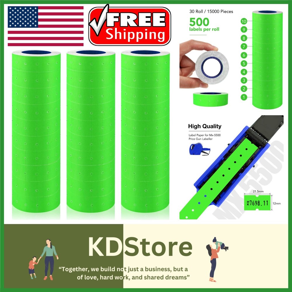 30 Rolls 15000 Price Gun Labels for Mx-5500 White 0.83 x 2.17inch, Green New