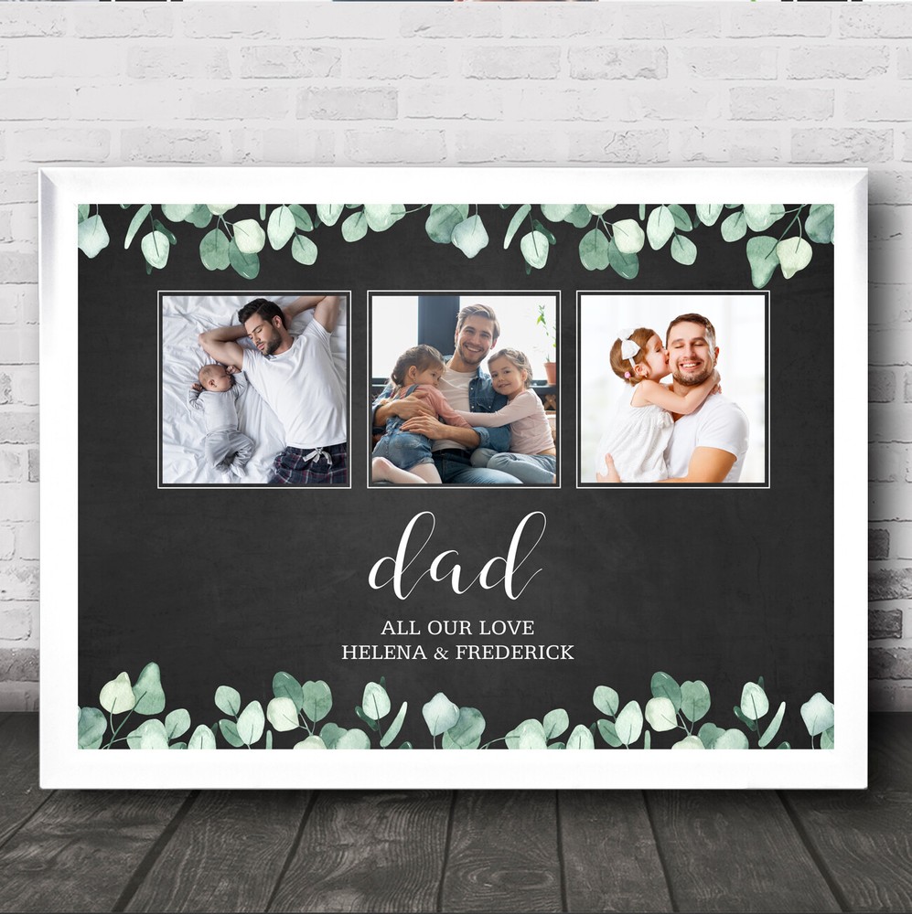 Fathers Day Dad & Photo Daddy Black Green Foliage Personalised Gift Print-image
