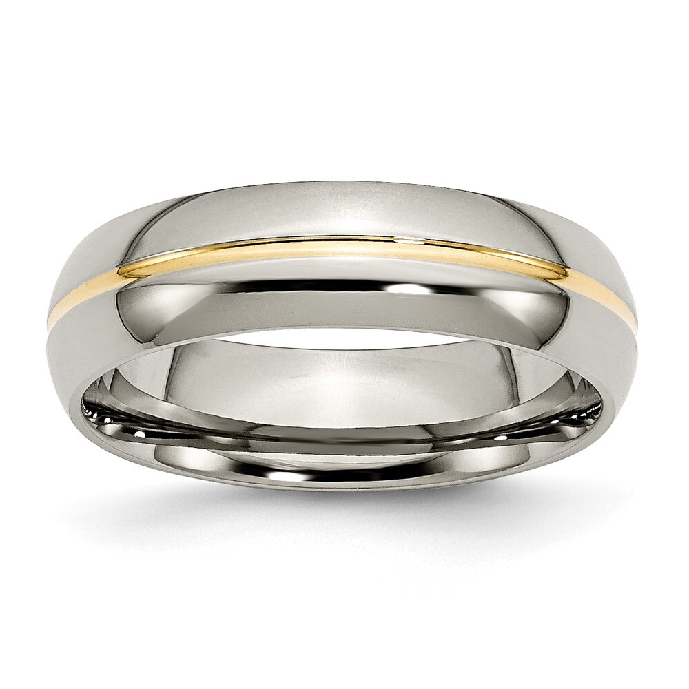 Titanium Polished Yellow IP-plated 6mm Grooved Band Ring Size 10