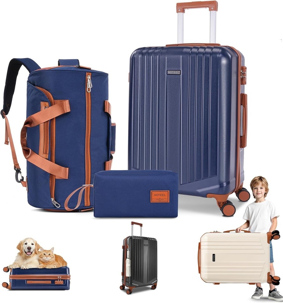 HOTEEL Luggage Sets 3 Piece Hardshell ABS+PC Travel Suitcase Dual-Spinner Wheel