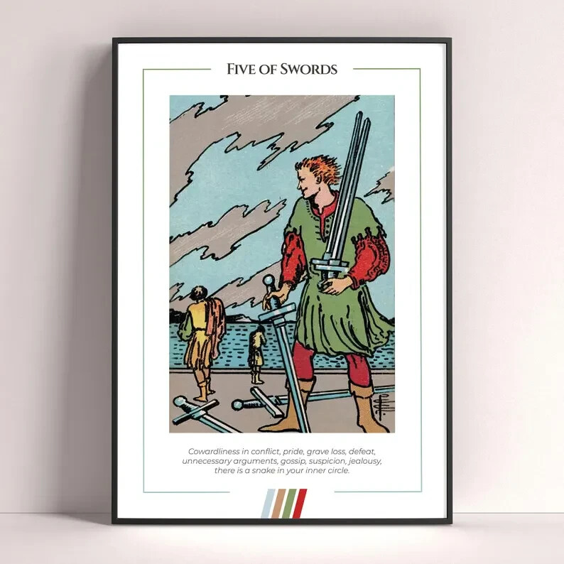 Five of Swords Tarot Card Art Print Digital Download Poster