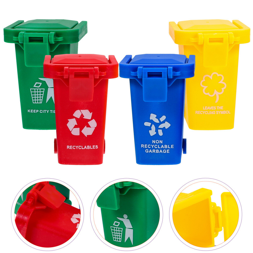 4Pcs Tiny Recycle Can Curbside Garbage Can Desk Trash Can Countertop Trash Can