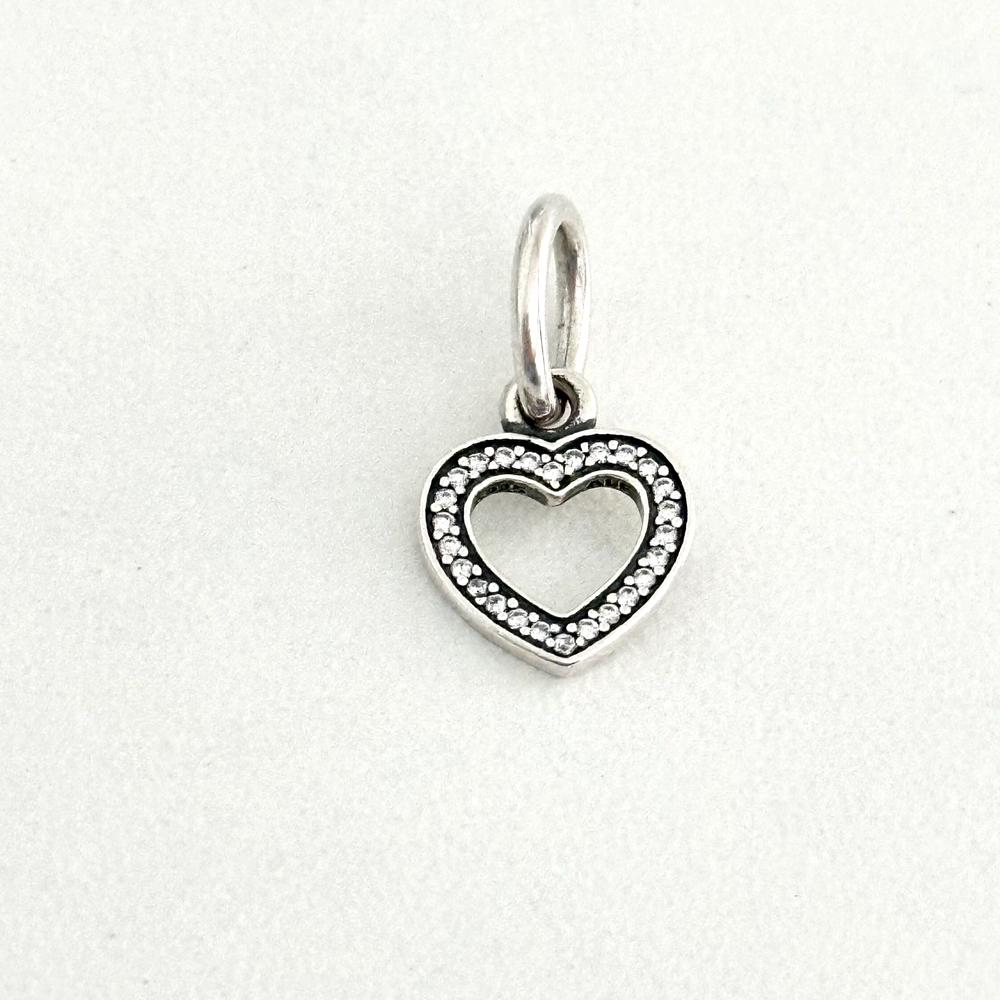 Pandora 925 Silver CZ Heart Love Dangle Pave Charm Bead