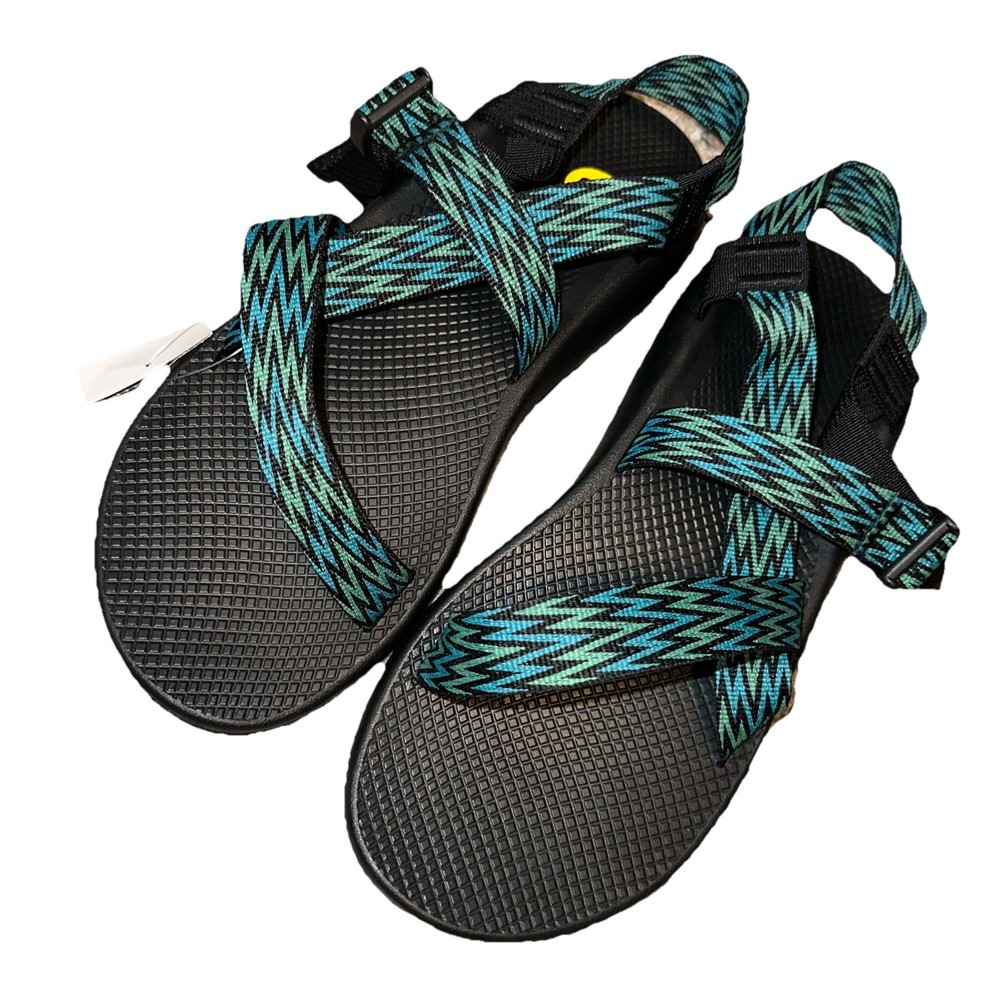 Chaco Mens Strappy Hiking Sandals Green Black Blue Adjustable Size 13 New