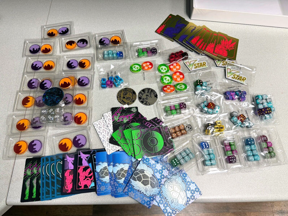 Pokemon Accessories Lot - Dice, Dividers, Damage Counters, Coins inc. Prismatic