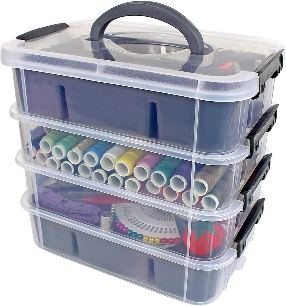 Stackable Storage Container with 2 Trays Gray Craft Box