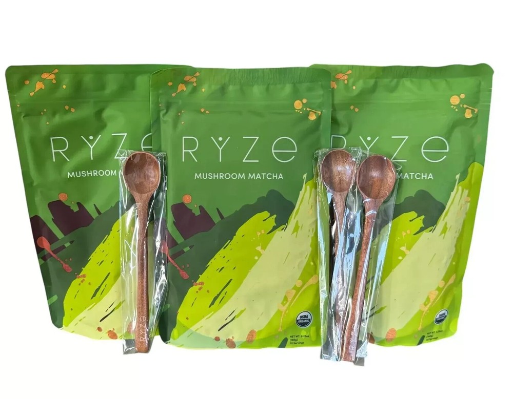 New RYZE Organic Mushroom Matcha 3 Pack with 3 RYZE Spoon 100% Authentic