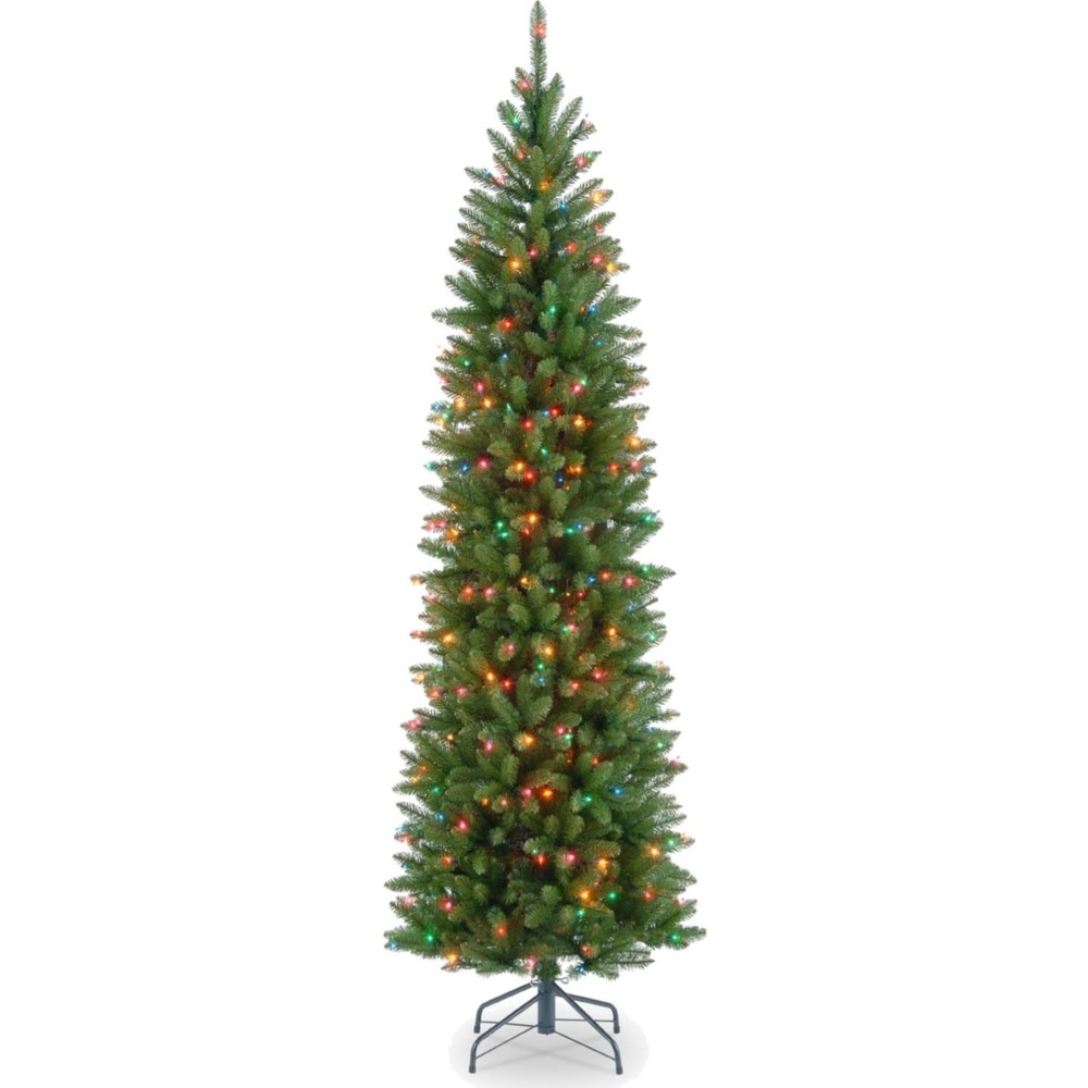 Artificial Slim Christmas Tree Green Kingswood Fir 7.5 Feet Multicolor Lights