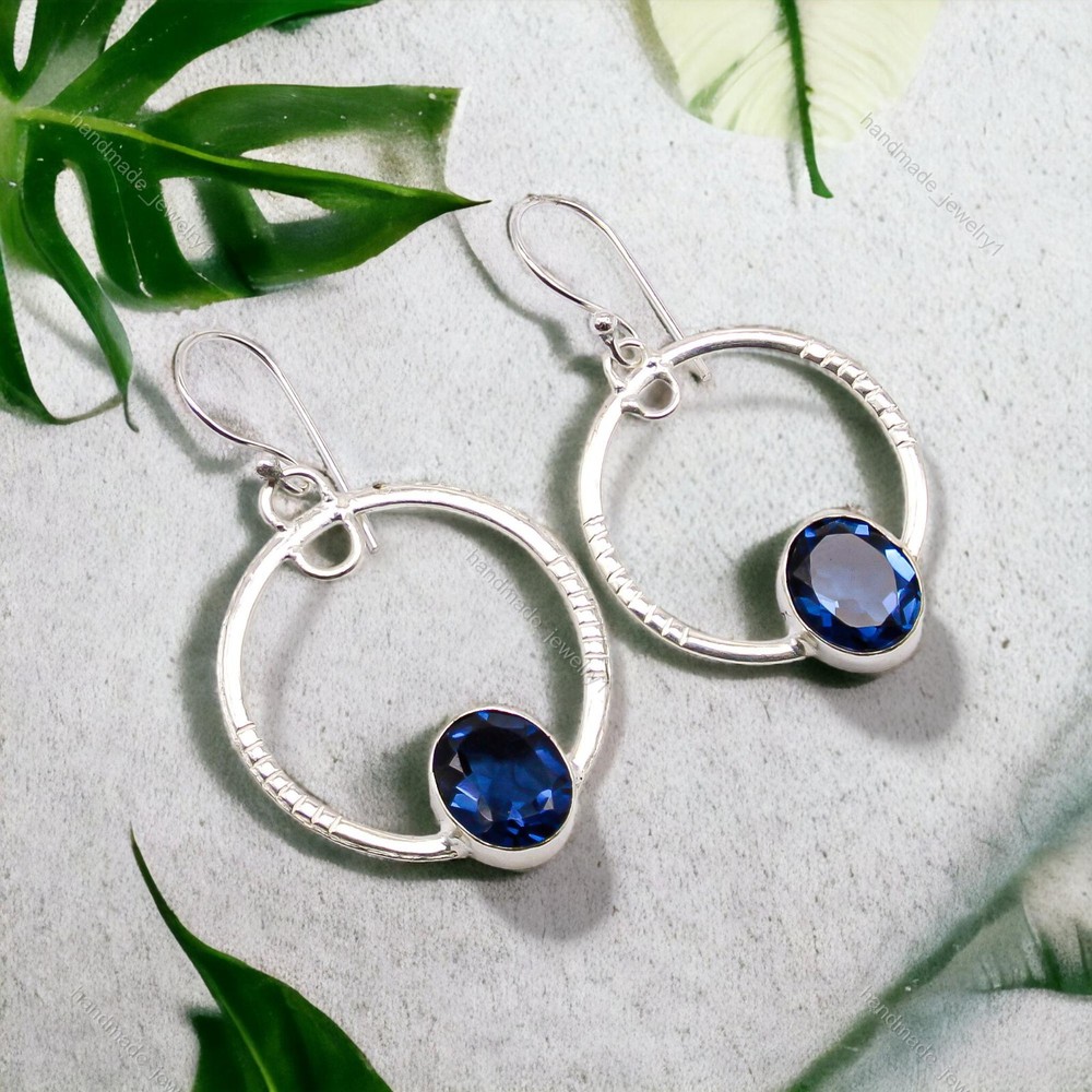 London Blue Topaz Oval Boho Dangle Earrings in Sterling Silver