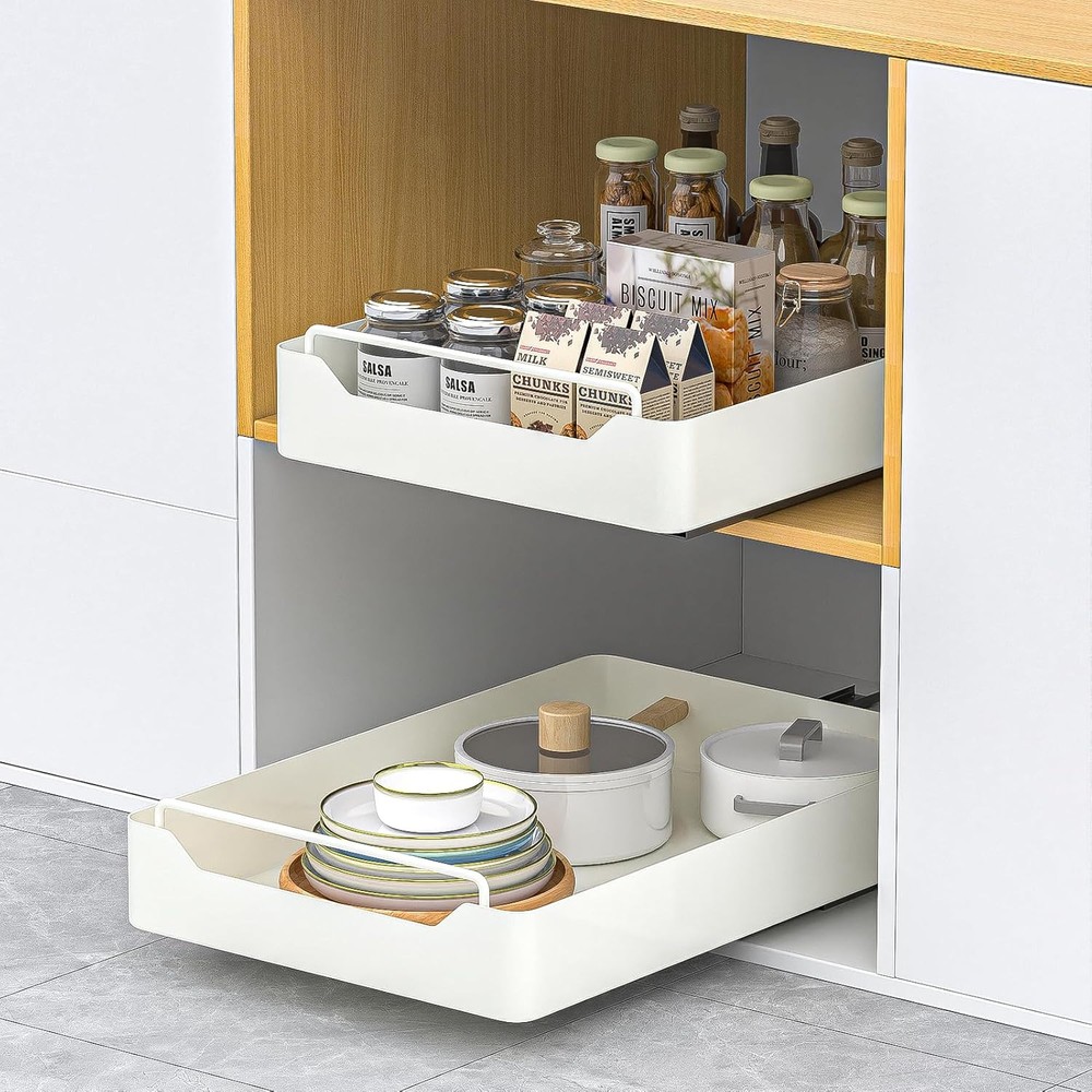 KMC Cabinet Pull-Out Organizer – No Screw, Double Layers Drawers, Peel White
