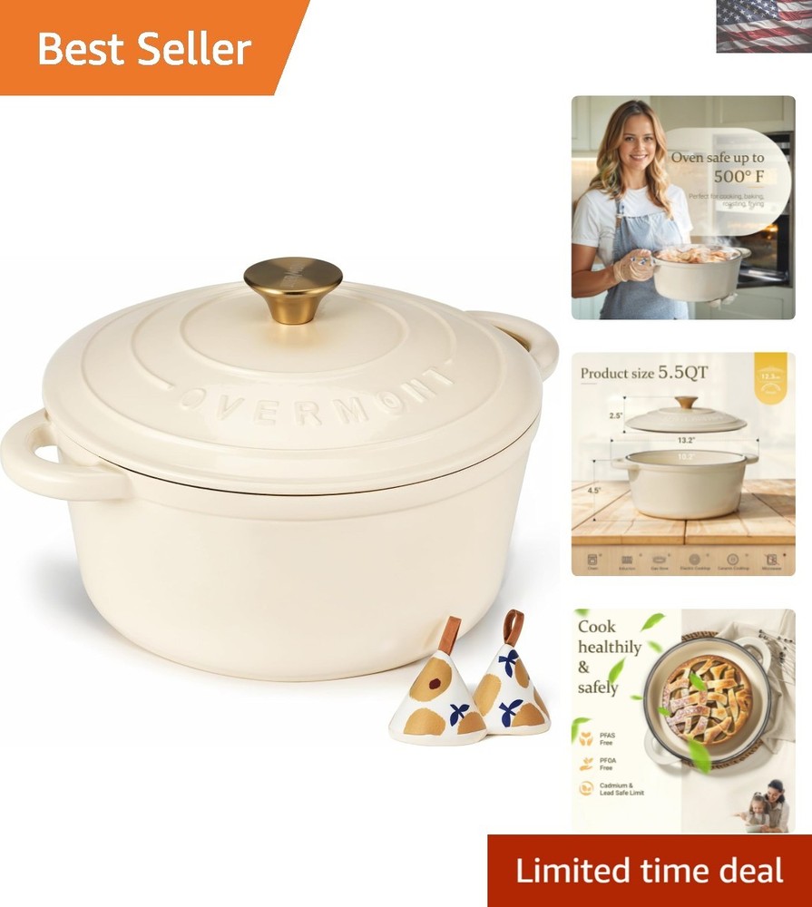 Heavy-Duty 5.5QT Enameled Cast Iron Dutch Oven with Lid for Flavorful Meals