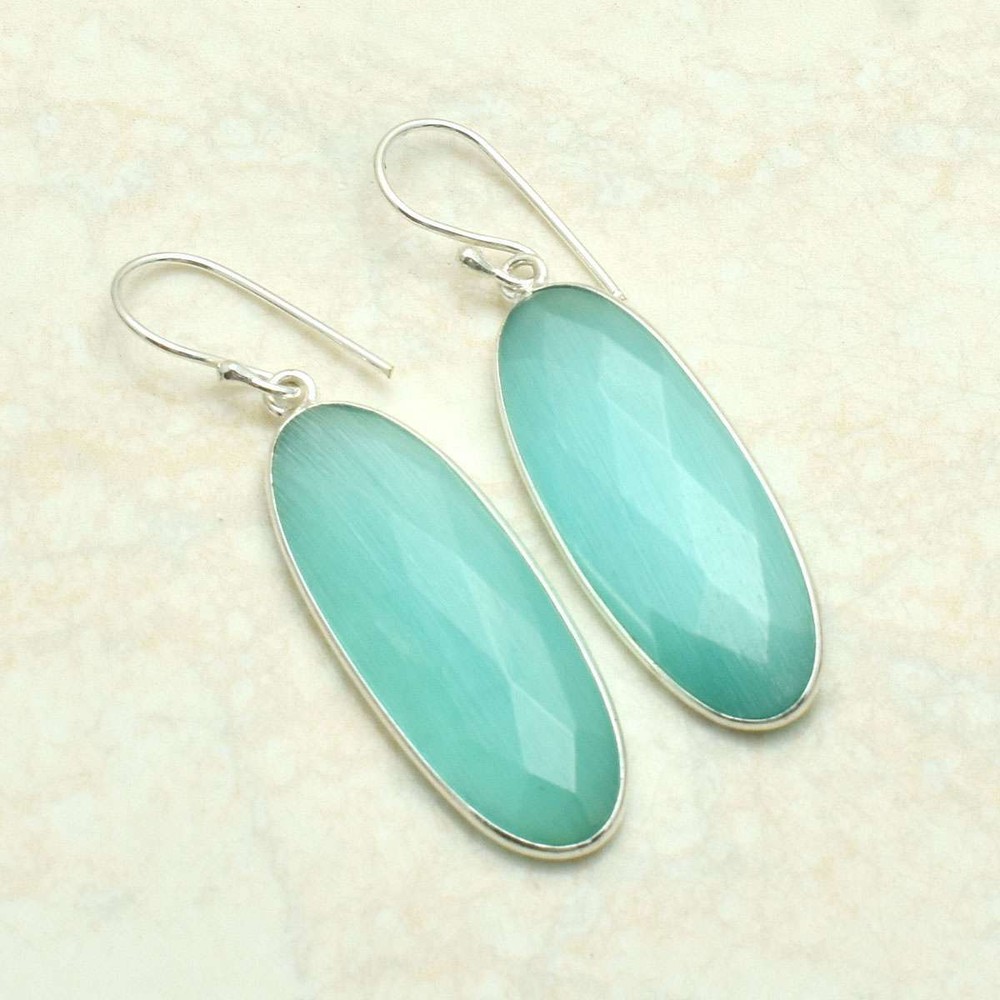 Cat Eye Gemstone Handmade Drop Dangle Earrings Jewelry Gift 2