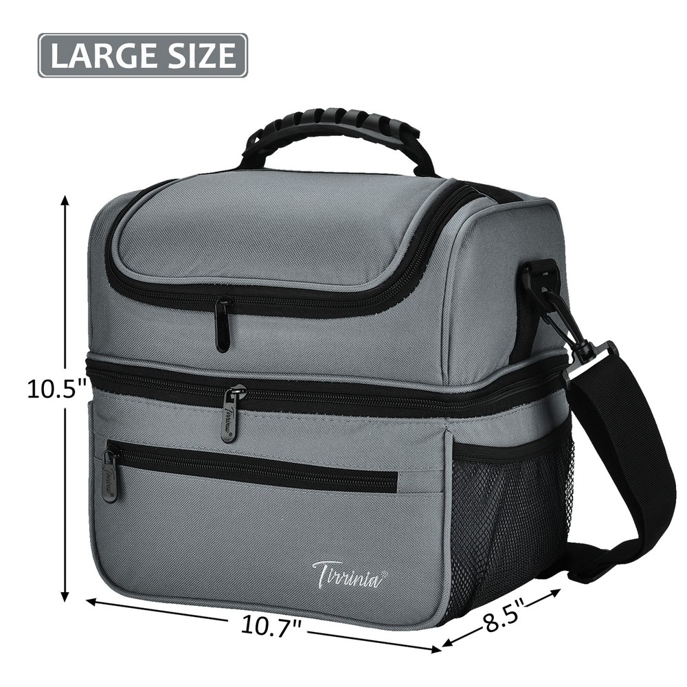 Insulated Double Deck Lunch Bag for Work Office with Dual Compartment