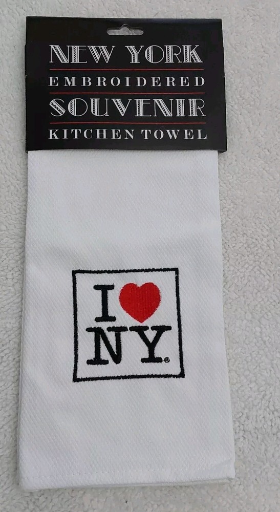 New York Kitchen Towel Embroidered I Love NY White Black Souvenir Gift