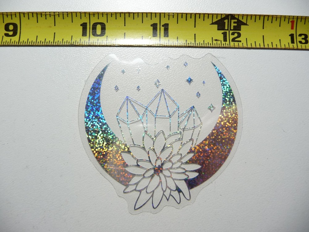 Lotus Crystals Moon Holographic Sticker Celestial Decal for Scrapbooking