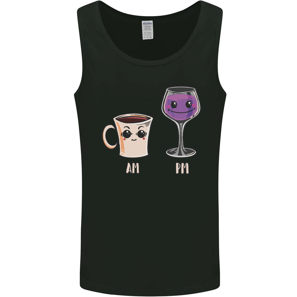 Coffee am Wine pm Funny Alcohol Prosecco Mens Vest Tank Top