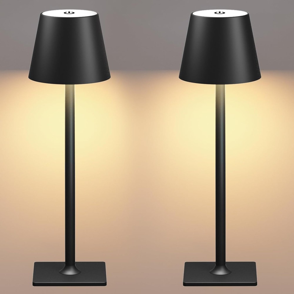 Black Cordless Table Lamp Set of 2 with 6000mAh Battery