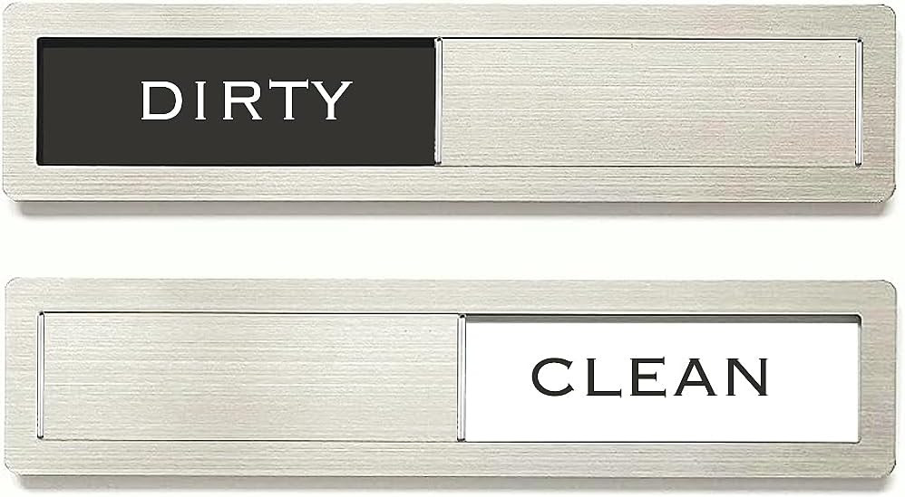 Dishwasher Magnet Clean Dirty Sign, Premium Stainless Steel Black White