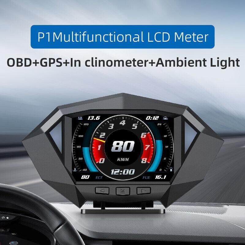 Car HUD Display with OBD GPS Clinometer Speed Voltage Temp Monitor