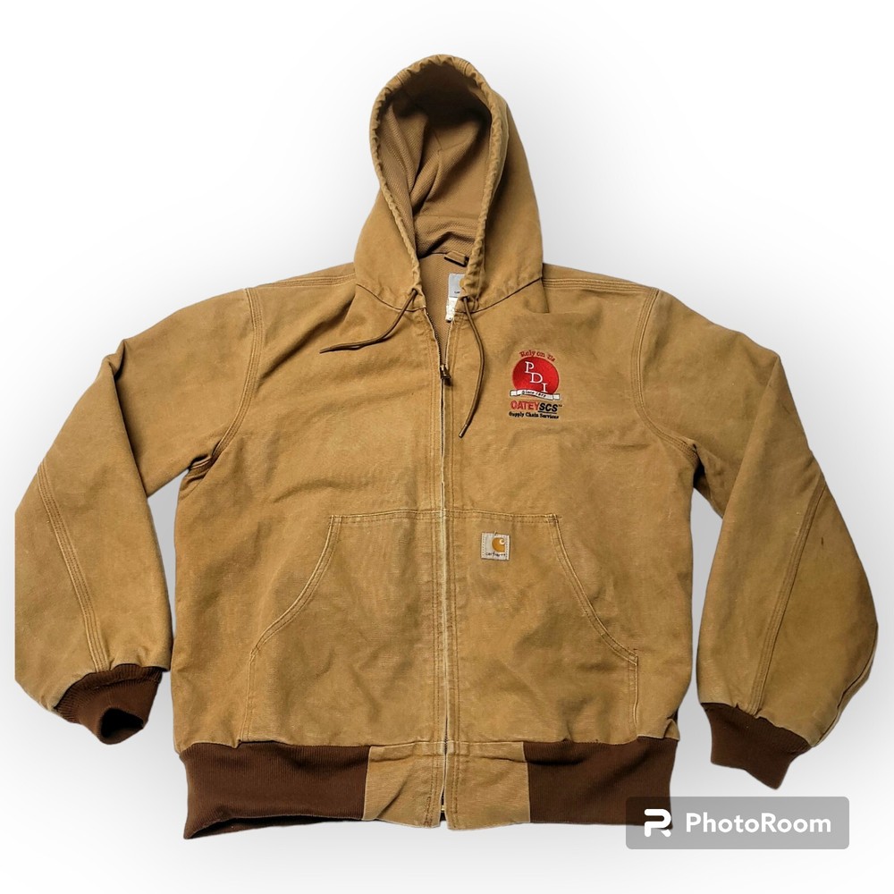 Carhartt Distressed Brown Quilted Hooded Work Jacket Mens Size L J131