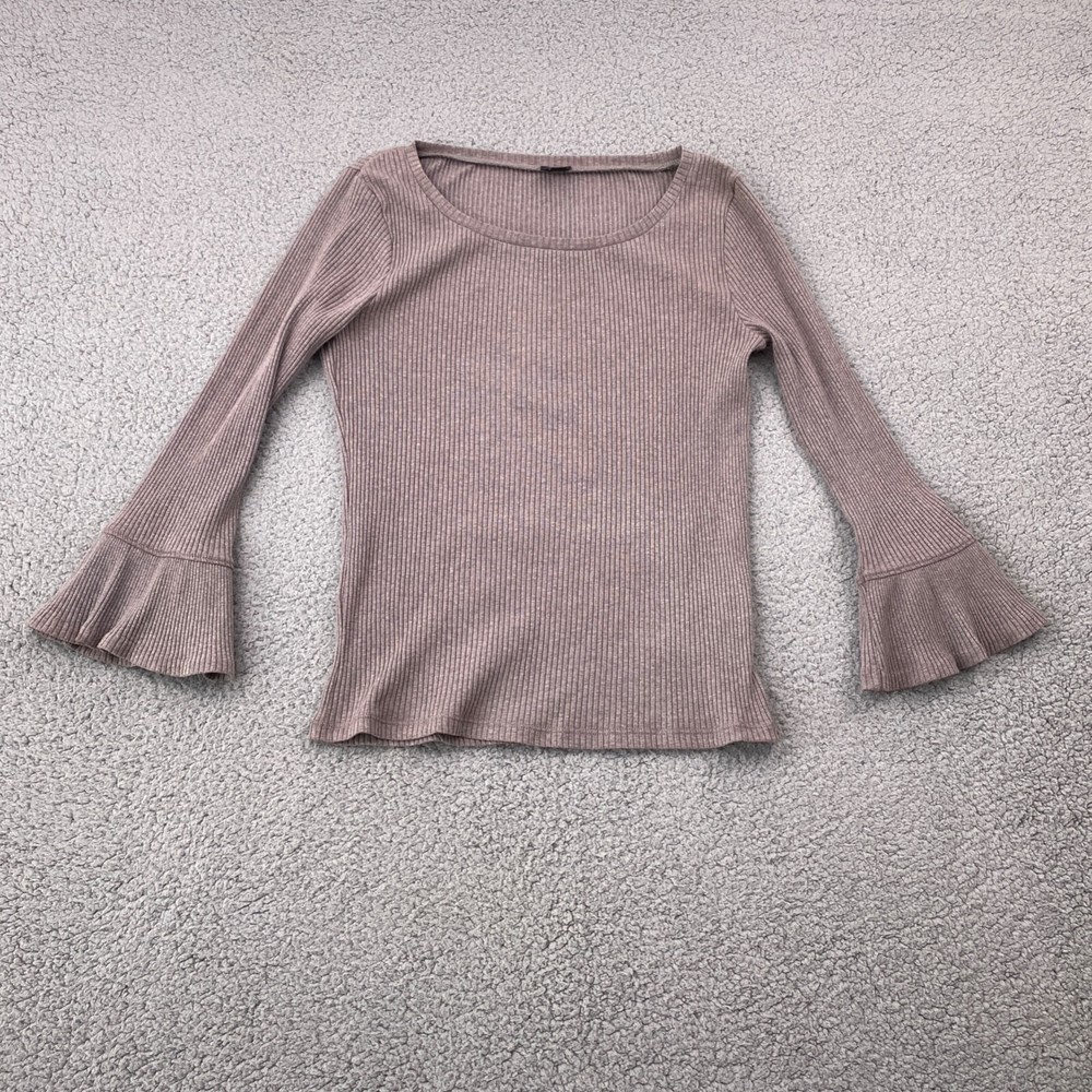 J Crew Top Women's Sz S Gray Ribbed Bell Sleeve H0730