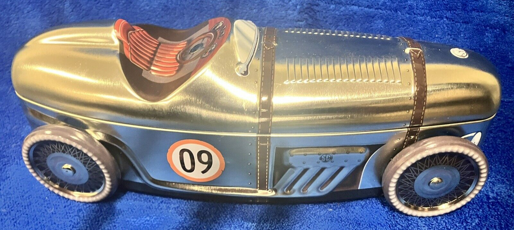 vintage race car cookie tin