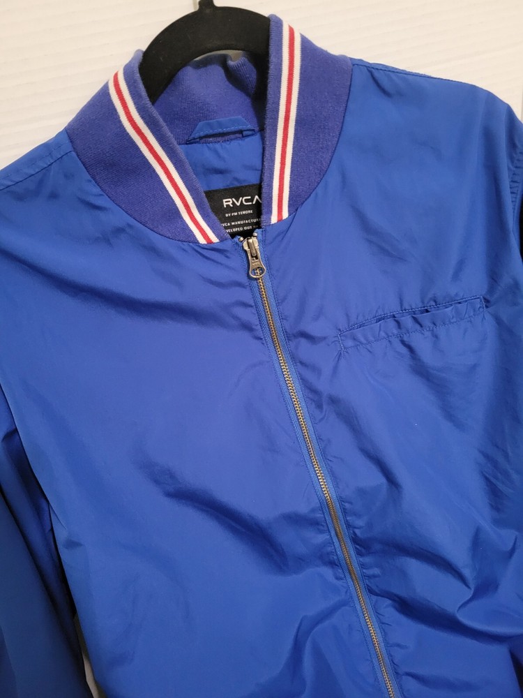 RVCA Zip Up Windbreaker Roysl Blue Striped Collar Cuffs Size Large