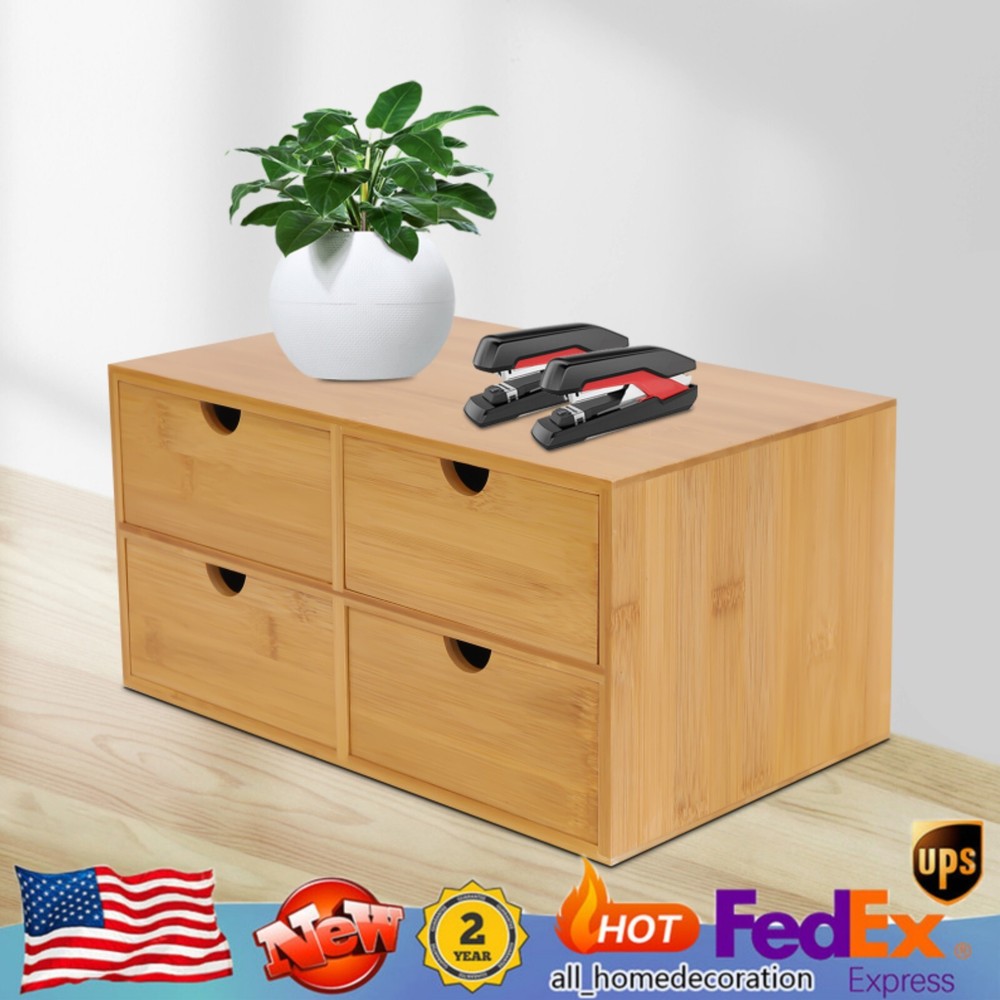 Tabletop Bamboo Desk Organizer Home Office Organizers with 4 Drawers Storage Box