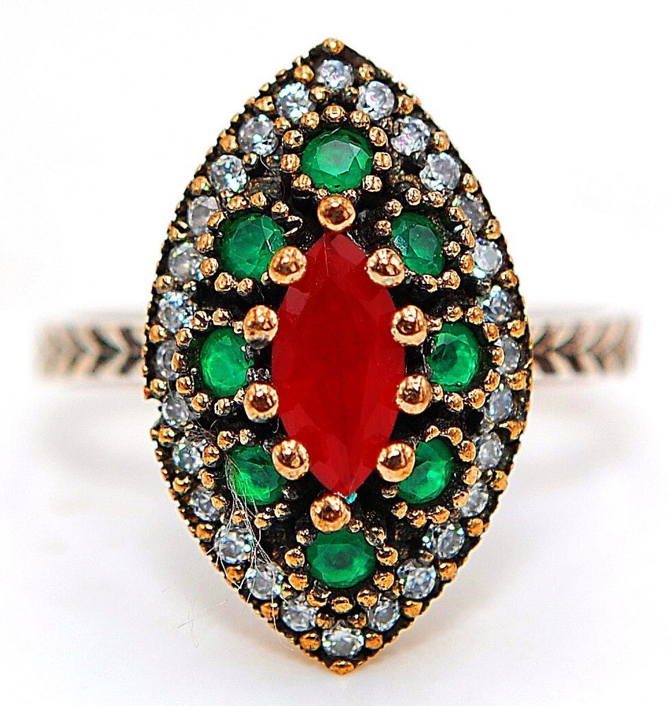 Vintage Ottoman Empire Inspired 2CT Treated Ruby Sterling Silver Ring Size 8