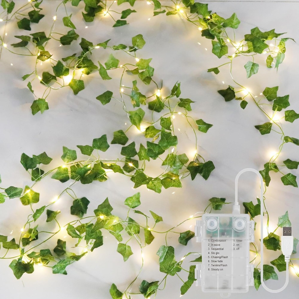 YOUNGAR 23FT Fairy Light Vines with 73 Warm White LED Ivy Leaves