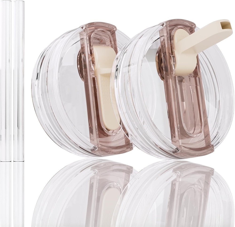 2 Pack Flip Straw Lid for Stanley 40 oz Quencher H2.0 & ProTour (Cream)