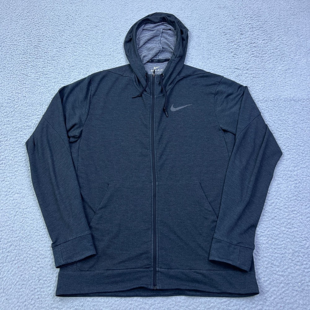 Nike Dri-Fit Training Fleece Full Zip Hoodie Men's L Black Jacket Swoosh 742210