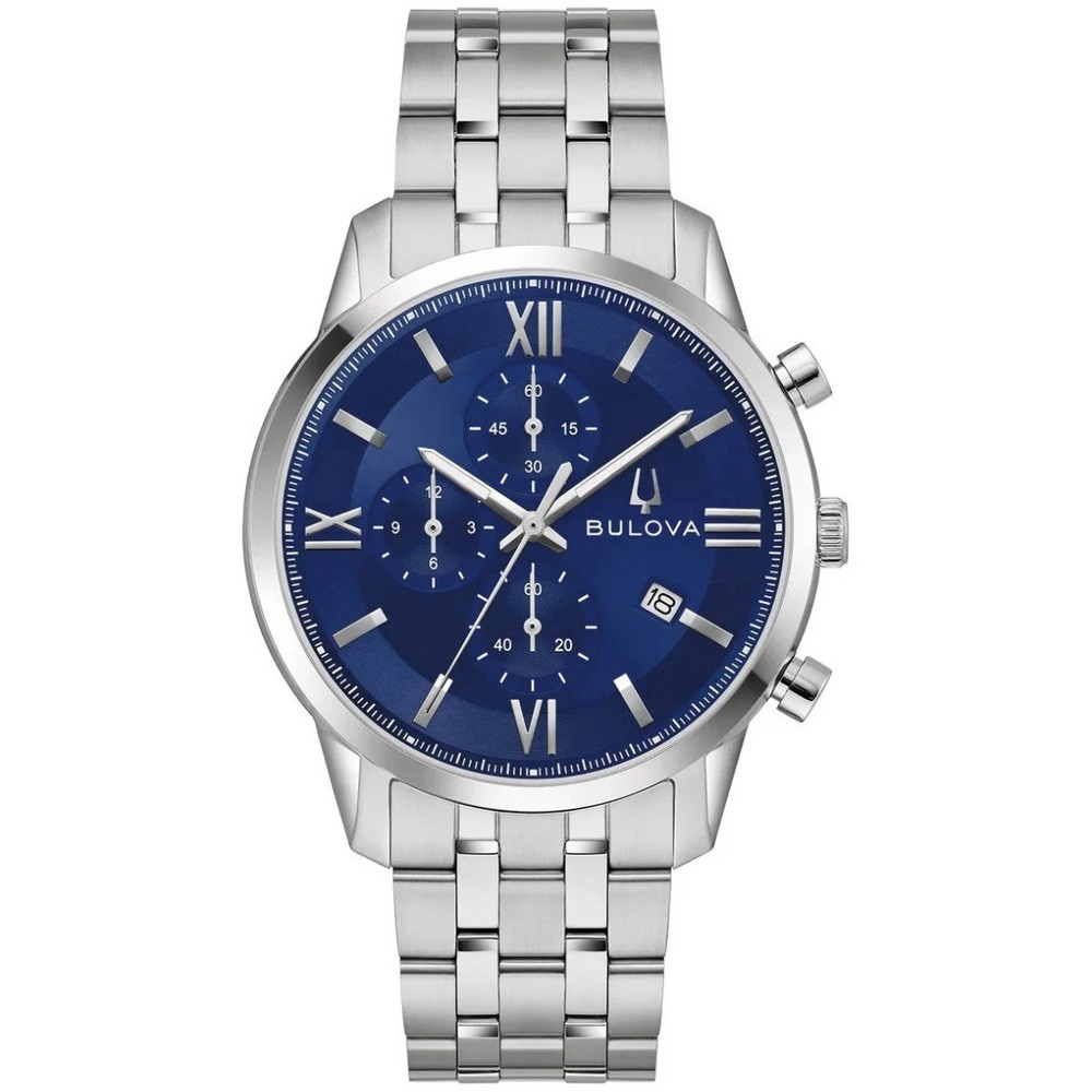Bulova Sutton Chronograph Blue Dial Stainless Steel Men's 41mm Watch 96B476