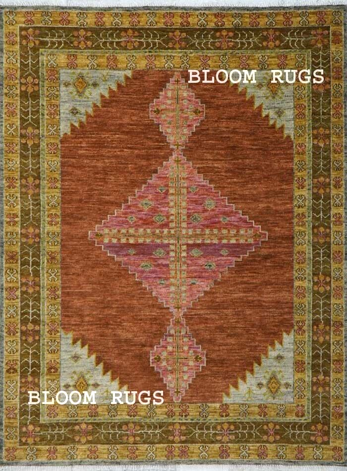 Handmade Premium Rust Contemporary Geometric 8x10 Rug | Customizable Carpet
