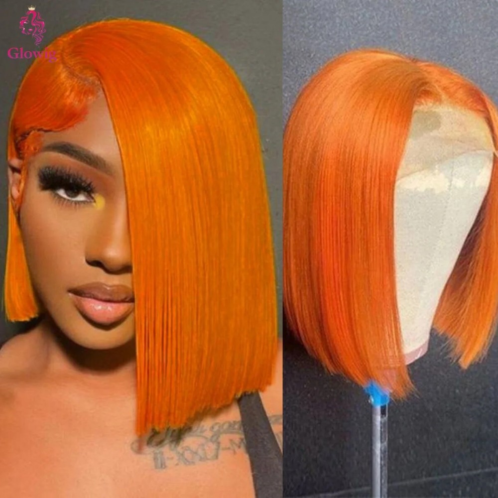 200 Density Ginger Orange Short Straight Bob Wig with 13x4 Lace Front