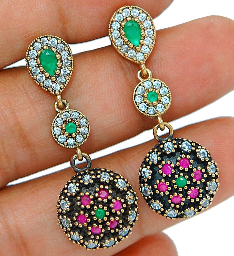 5CT Treated Ruby Ottoman Empire Style 925 Sterling Silver Earrings AB1548  